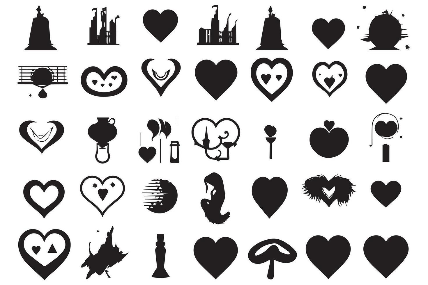 paquet de cœurs l'amour ensemble Icônes silhouette illustration conception gratuit vecteur