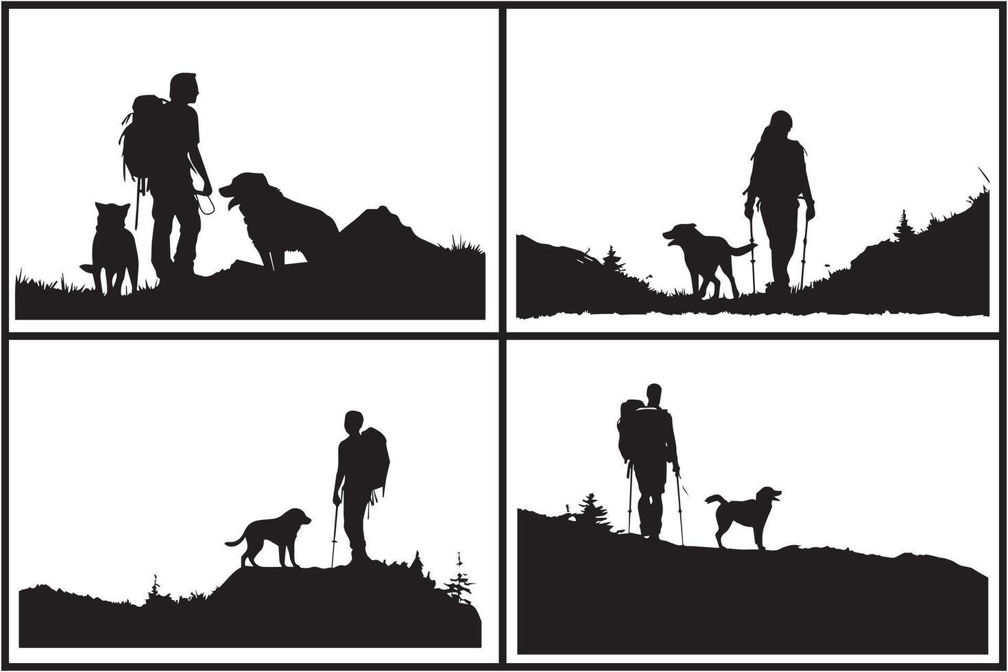 silhouette de homme avec chien blanc Contexte pro vecteur