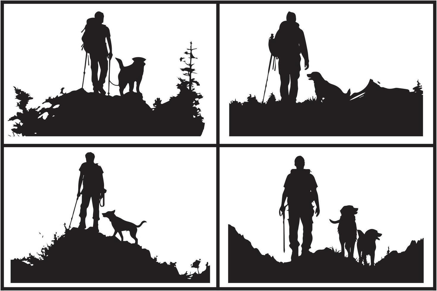 silhouette de homme avec chien blanc Contexte pro vecteur