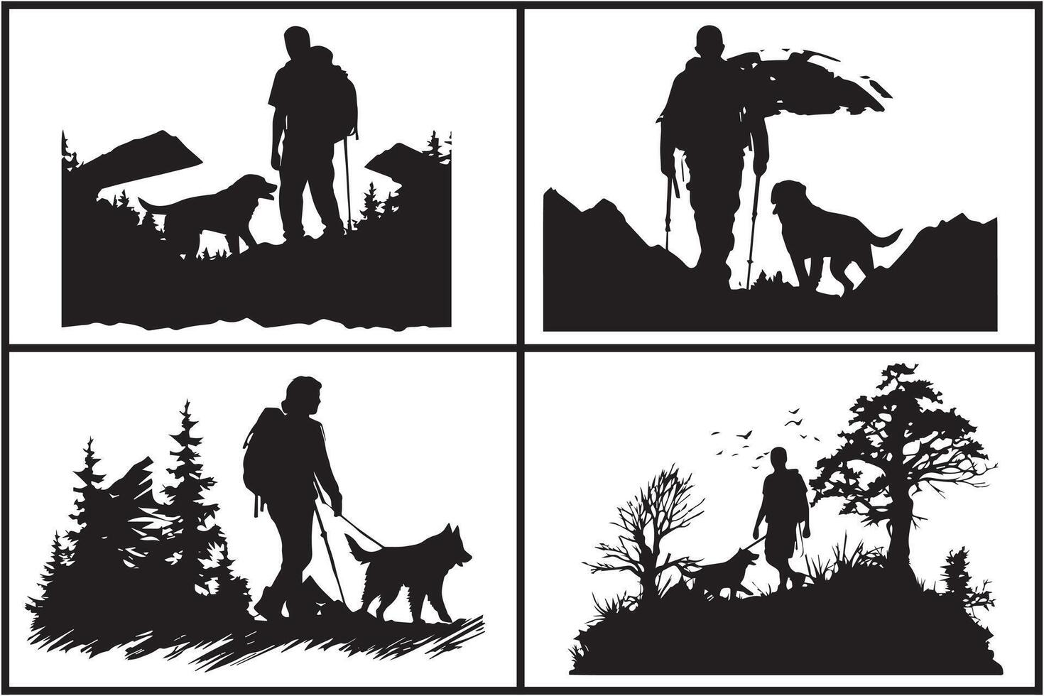 silhouette de homme avec chien blanc Contexte pro vecteur