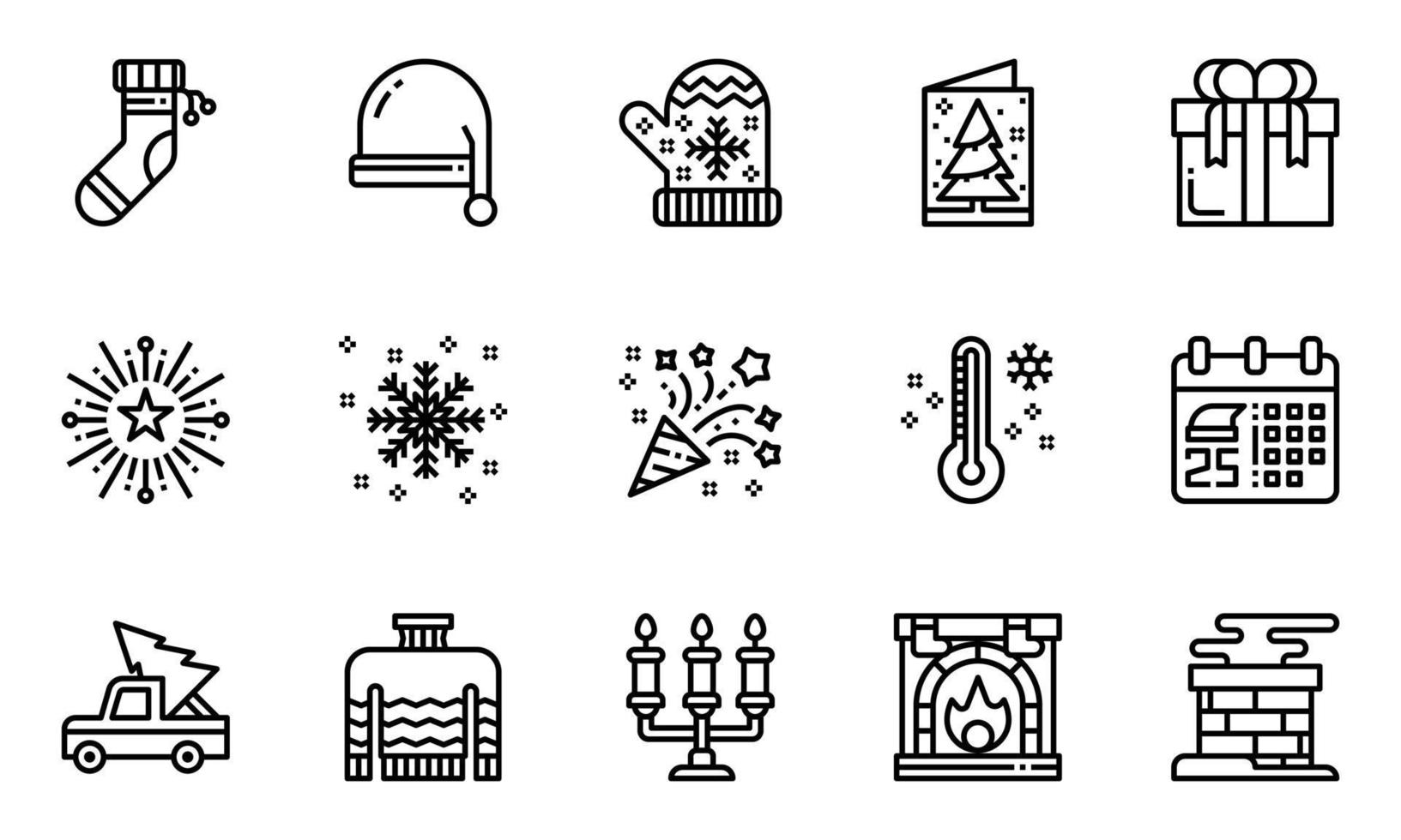 noël, icônes, ligne, vecteur, illustration, hiver, neige, jour noël vecteur