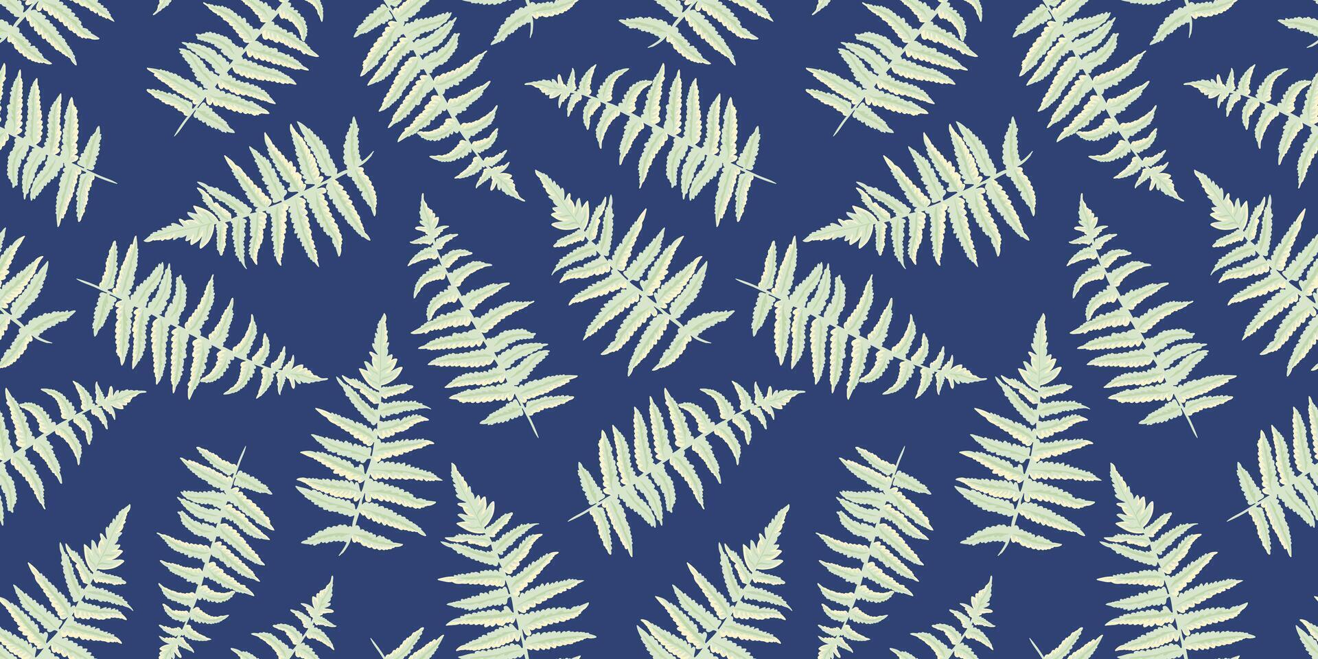 sans couture modèle avec abstrait forêt branches feuilles fougère. plante feuilles ornements sur une noir bleu Contexte. main tiré esquisser. collage modèle pour conceptions, textile, tissu, impression vecteur