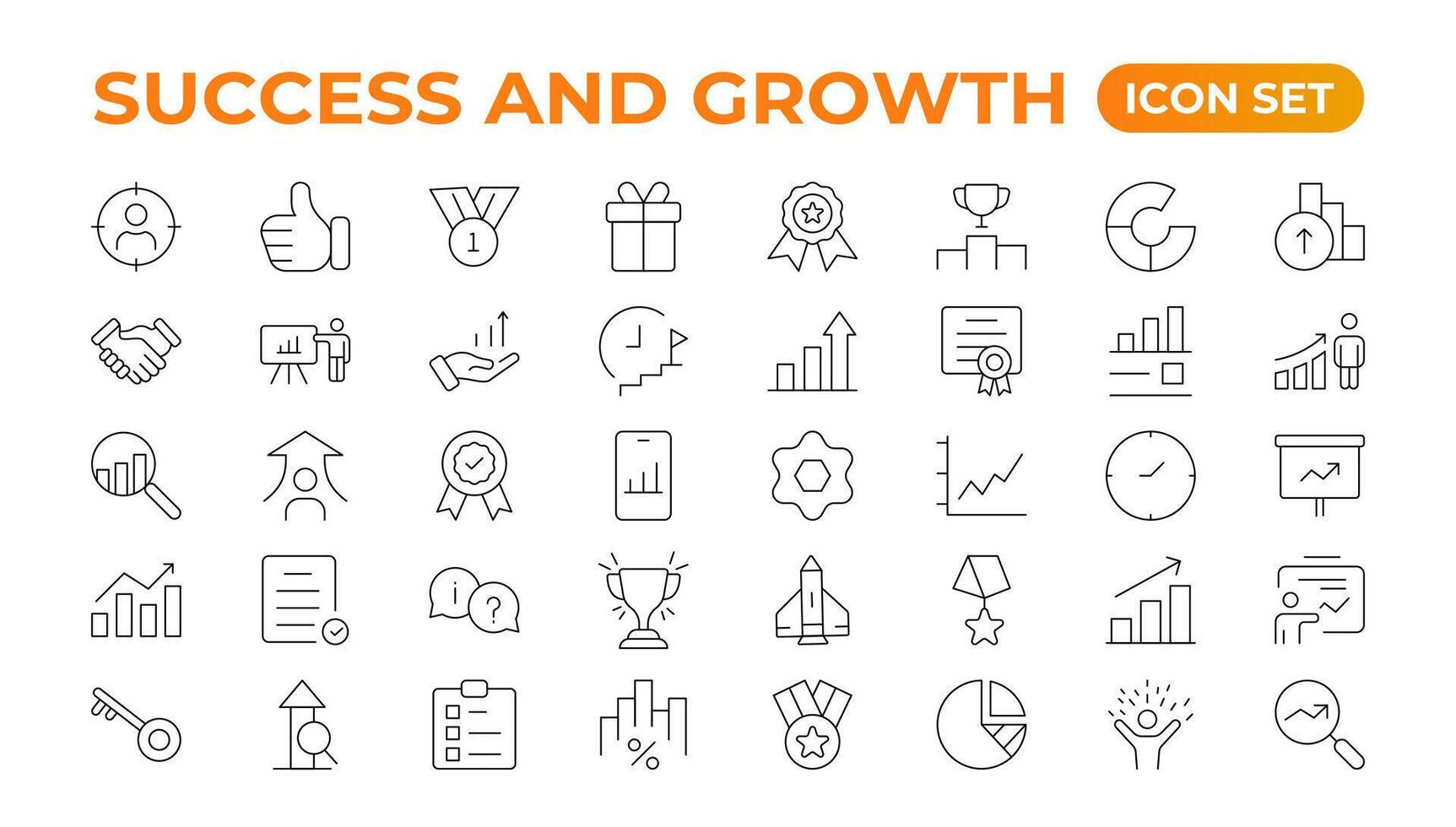 croissance et Succès ligne Icônes collection. gros ui icône ensemble dans une plat conception. mince contour paquet. croissance et Succès ensemble. réussi affaires développement, plan processus symbole. vecteur