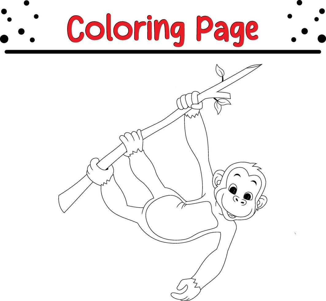 singe pendaison arbre coloration livre page pour enfants. vecteur