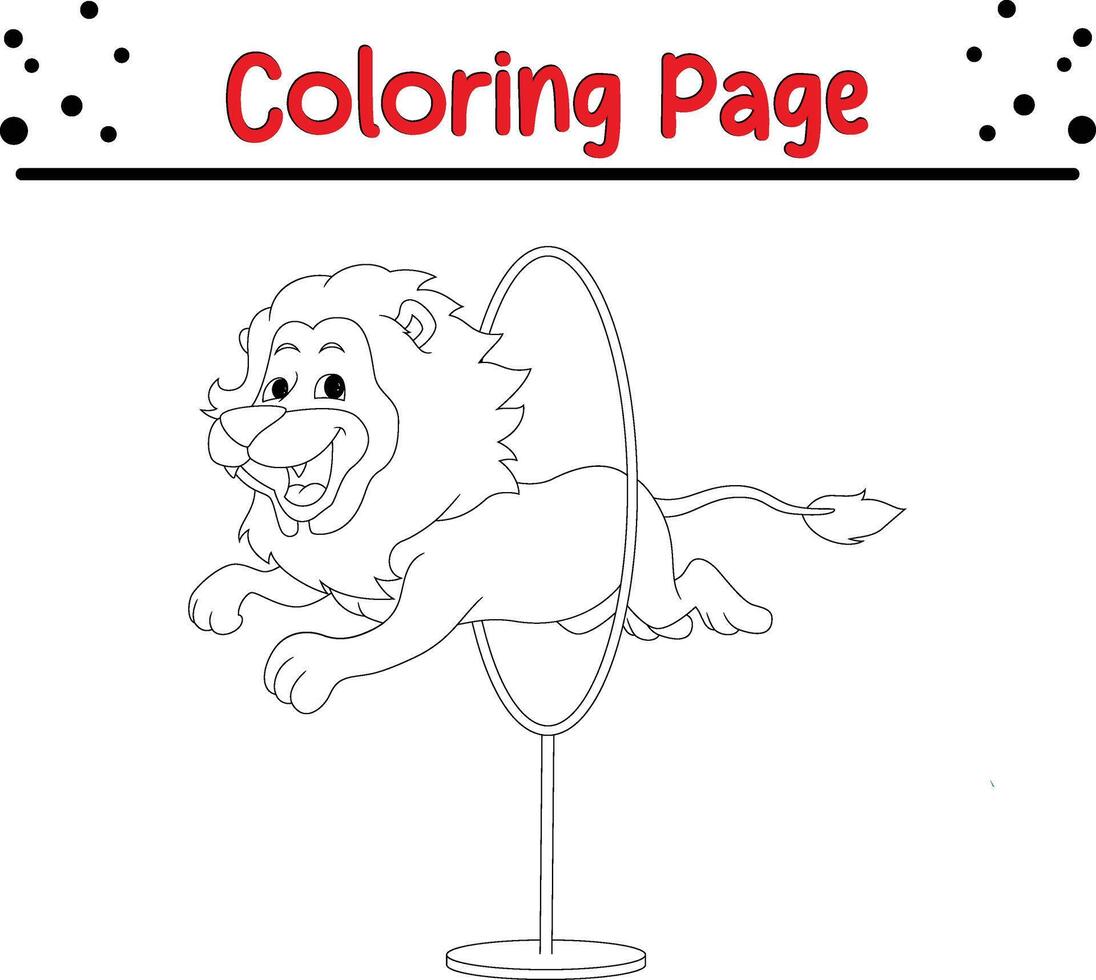 marrant Lion cirque sauter bague Feu coloration livre page pour enfants. vecteur