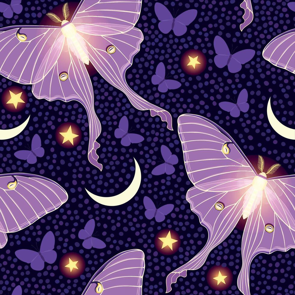 rose lune papillon de nuit avec lune et étoiles sans couture modèle vecteur