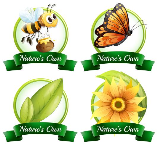 Création de logo avec des insectes et des plantes vecteur