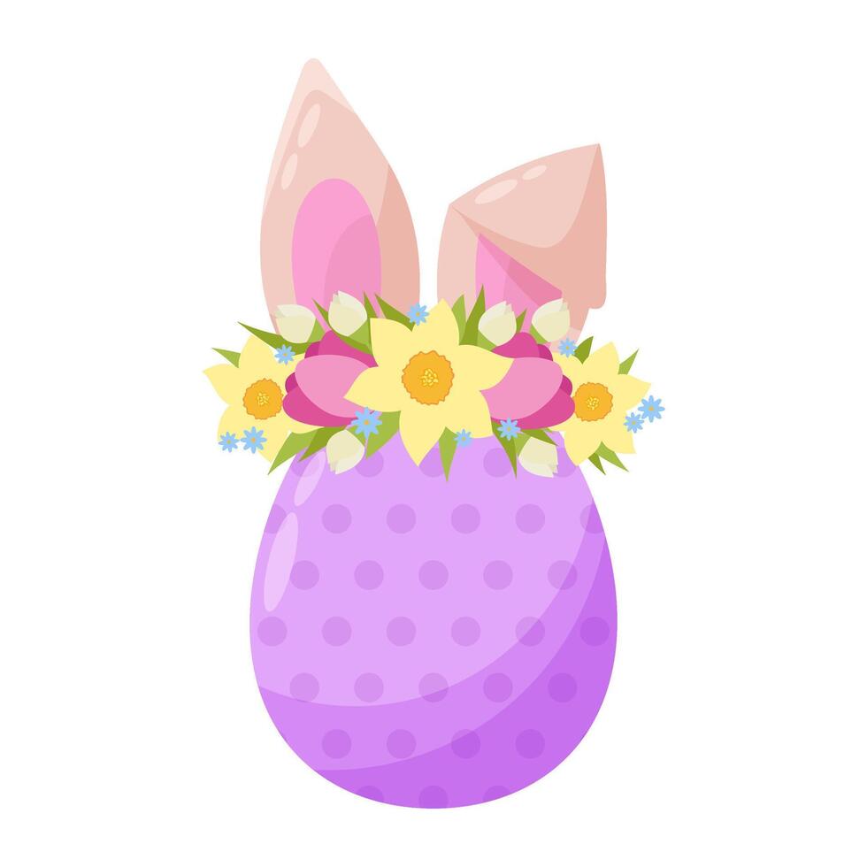 Pâques décoratif œuf. Pâques Oeuf avec fleur couronne dans plat style. Pâques décor. dessin animé Pâques lapin dans plat style. vecteur