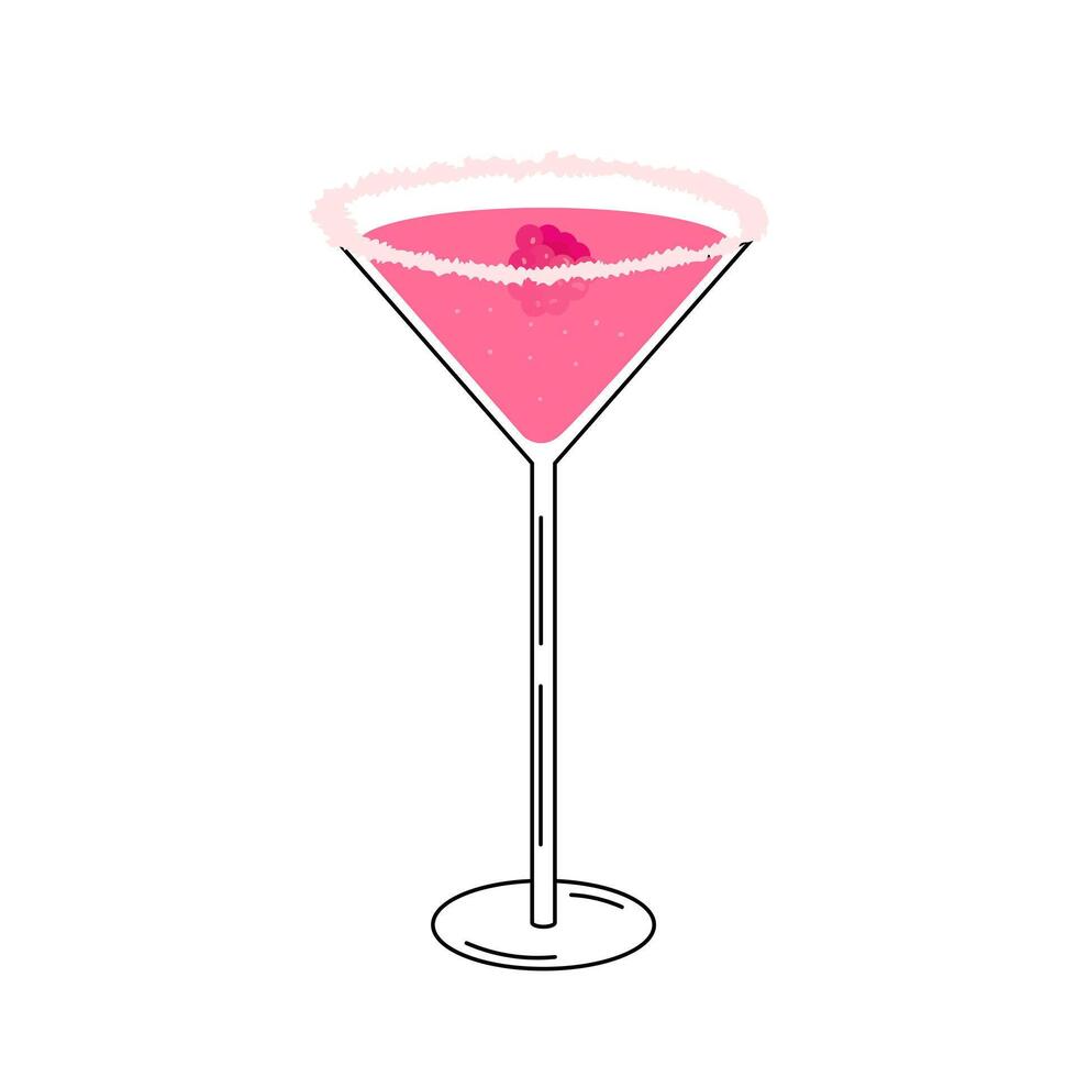 verre de framboise martini. été cocktail isolé sur blanc Contexte. rose alcoolique boisson avec baies . cocktail pour menu, bar vecteur