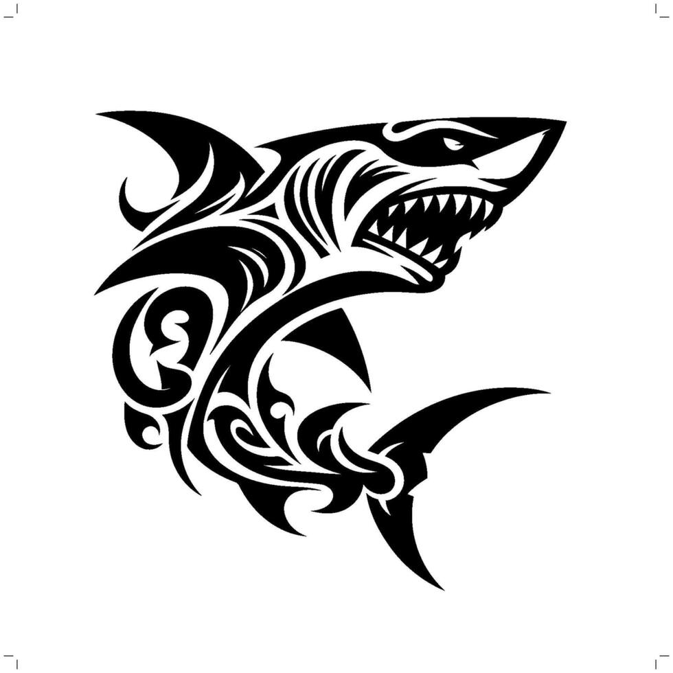 requin poisson dans moderne tribal tatouage, abstrait ligne art de animaux, minimaliste contour. vecteur