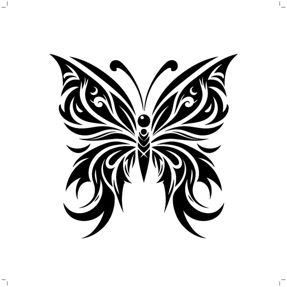 papillon dans moderne tribal tatouage, abstrait ligne art de animaux, minimaliste contour. vecteur