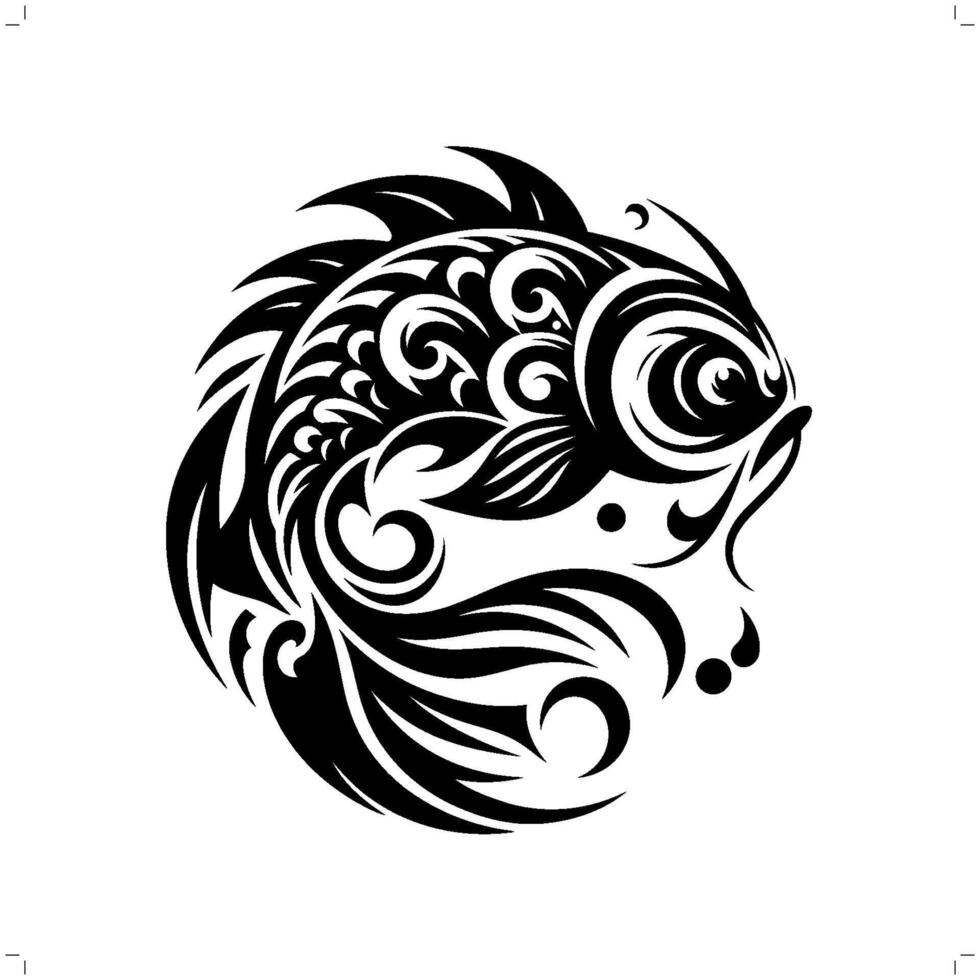 koi poisson dans moderne tribal tatouage, abstrait ligne art de animaux, minimaliste contour. vecteur