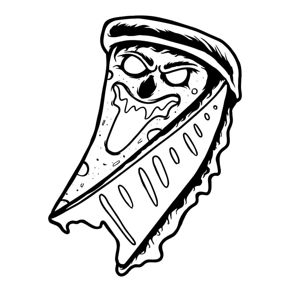 conception de tshirt d'illustration vectorielle de pizza zombie effrayant premium vecteur