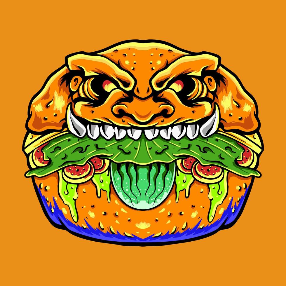 Burger zombie effrayant premium fondu illustration vectorielle conception de tshirt vecteur