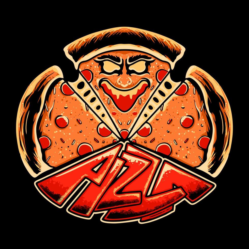 conception de tshirt d'illustration vectorielle de pizza zombie effrayant premium vecteur