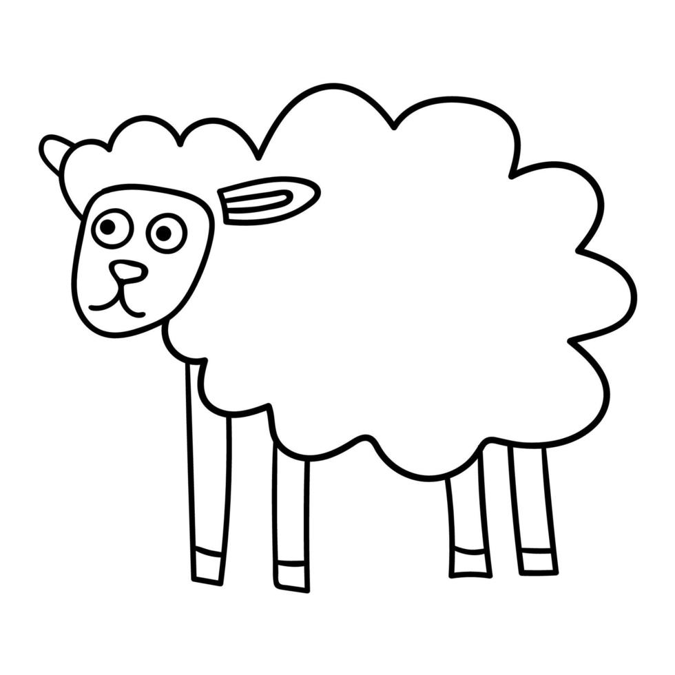 dessin animé doodle mouton linéaire isolé sur fond blanc. vecteur