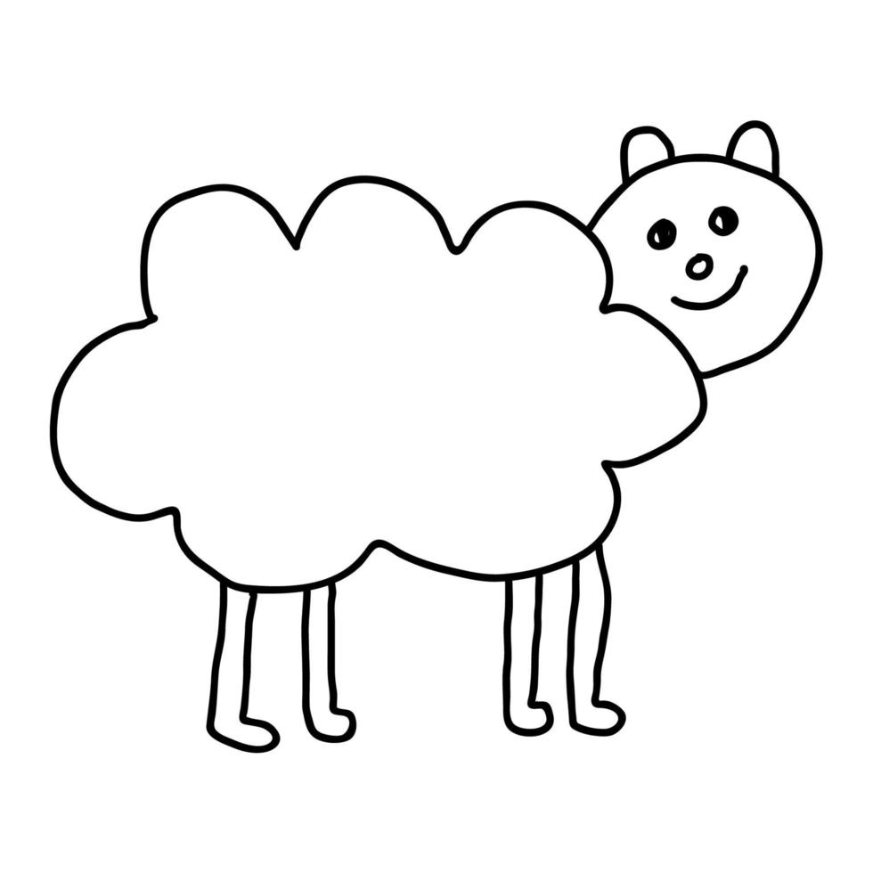 dessin animé doodle mouton linéaire isolé sur fond blanc. vecteur