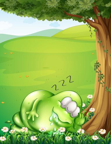 Une colline avec un monstre dormant sous l&#39;arbre vecteur