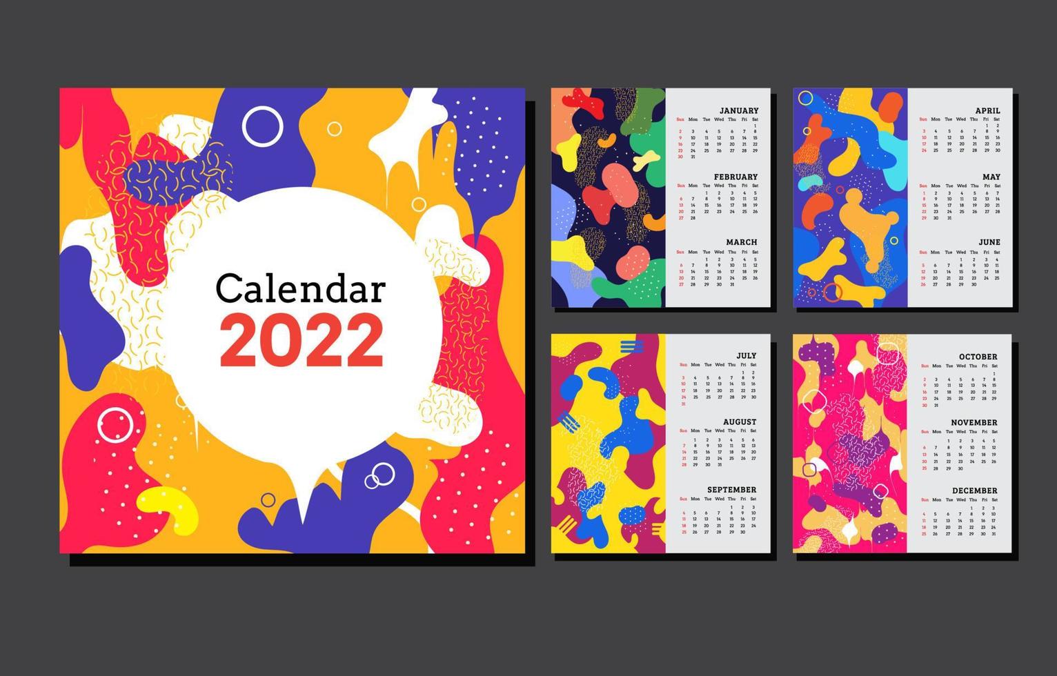 calendrier 2022 concept abstrait coloré vecteur