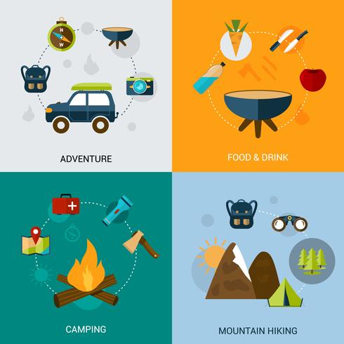 jeu d&#39;icônes de camping vecteur