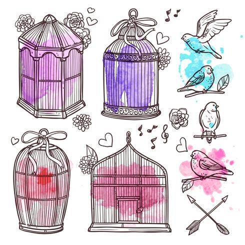 Set Cages Et Oiseaux vecteur