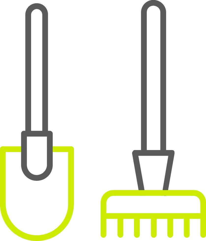 icône de deux couleurs de ligne de râteau et de houe vecteur