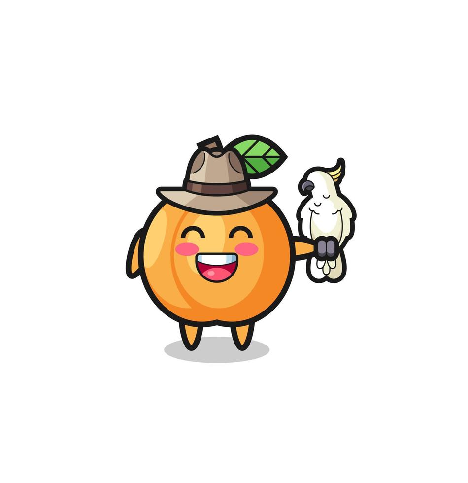 mascotte de gardien de zoo d'abricot avec un perroquet vecteur