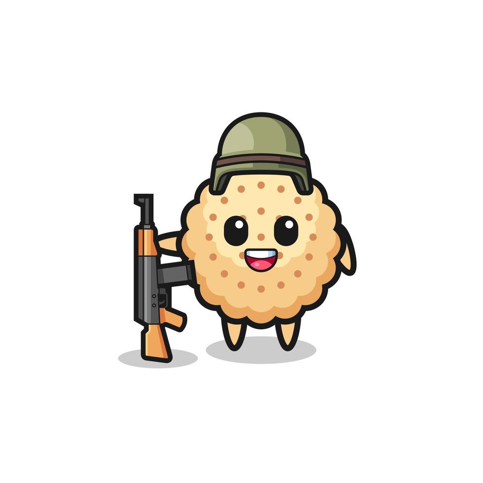 Adorable mascotte de biscuits ronds en soldat vecteur