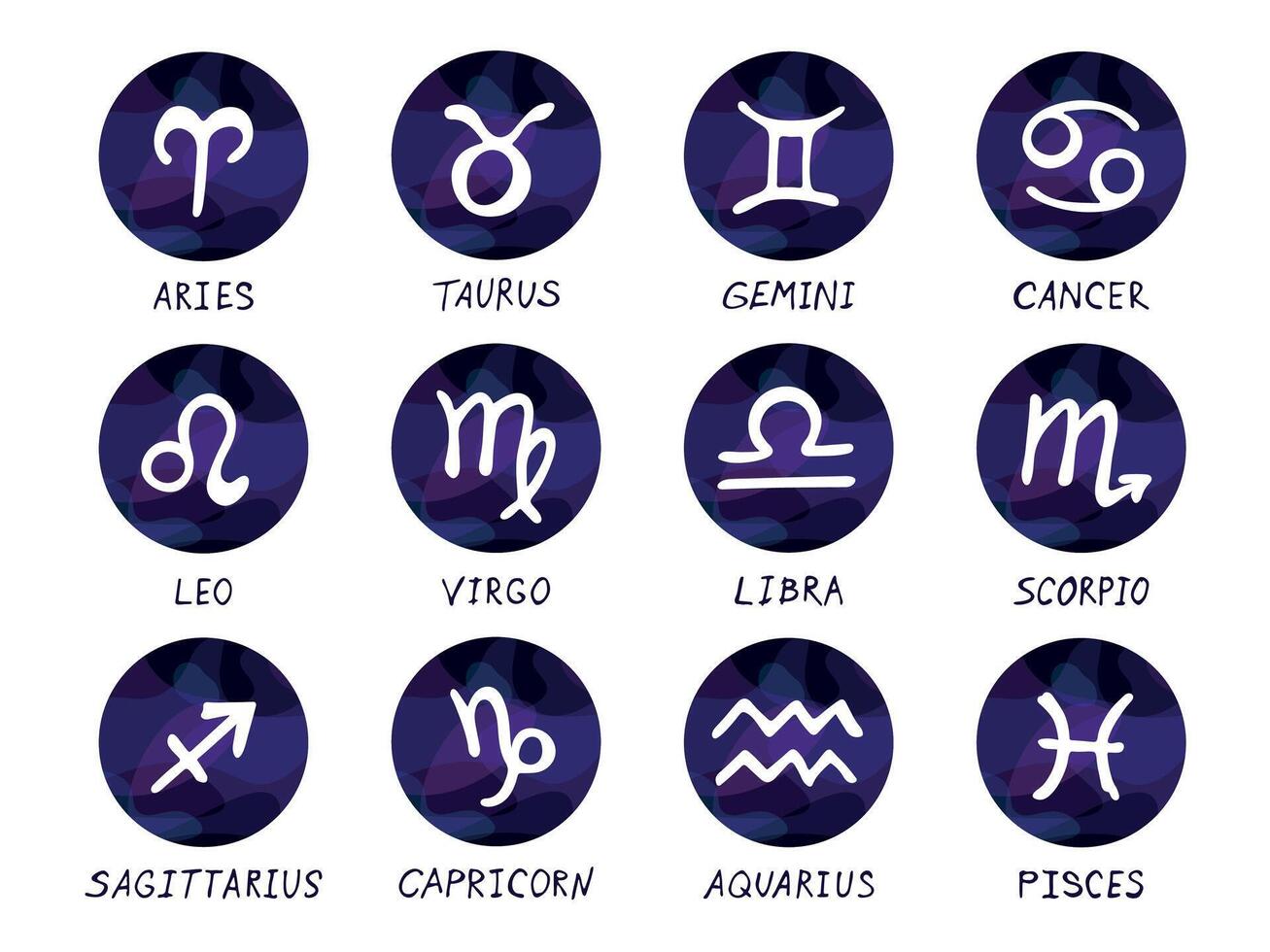 main tiré zodiaque panneaux dans rond cadres ésotérique griffonnage ensemble astrologie clipart éléments pour conception vecteur