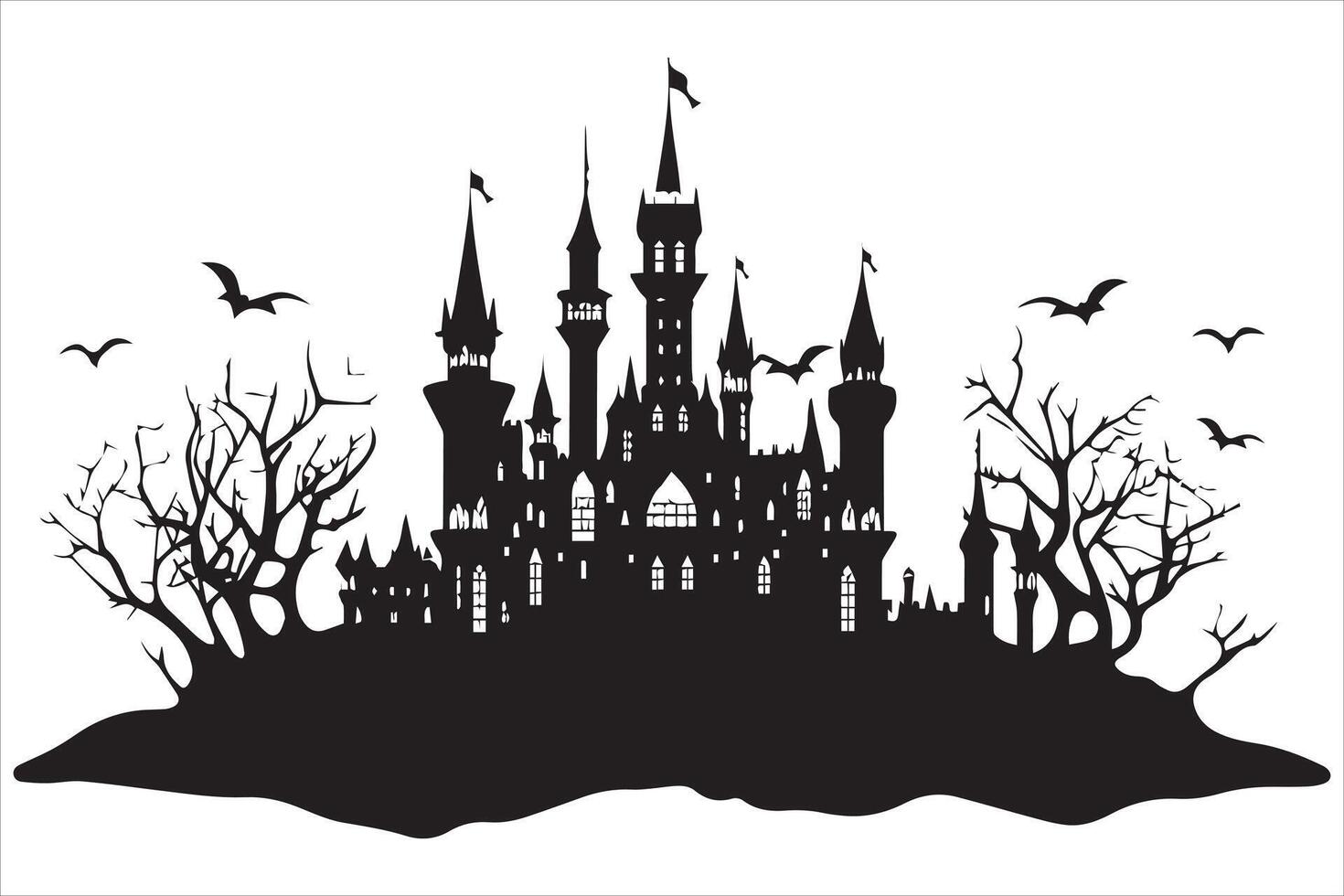 Halloween sorcière maison noir silhouette vecteur