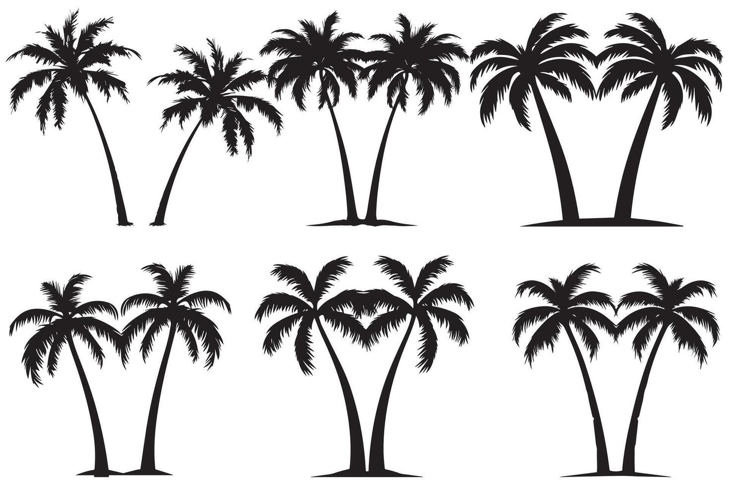 cette ensemble de détaillé paume et noix de coco arbre silhouette des illustrations vecteur