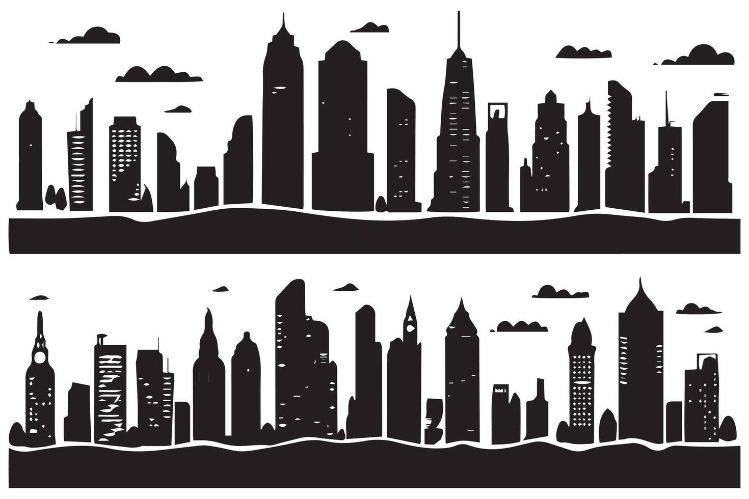 ensemble de silhouette de ville avec noir Couleur illustration gratuit conception vecteur