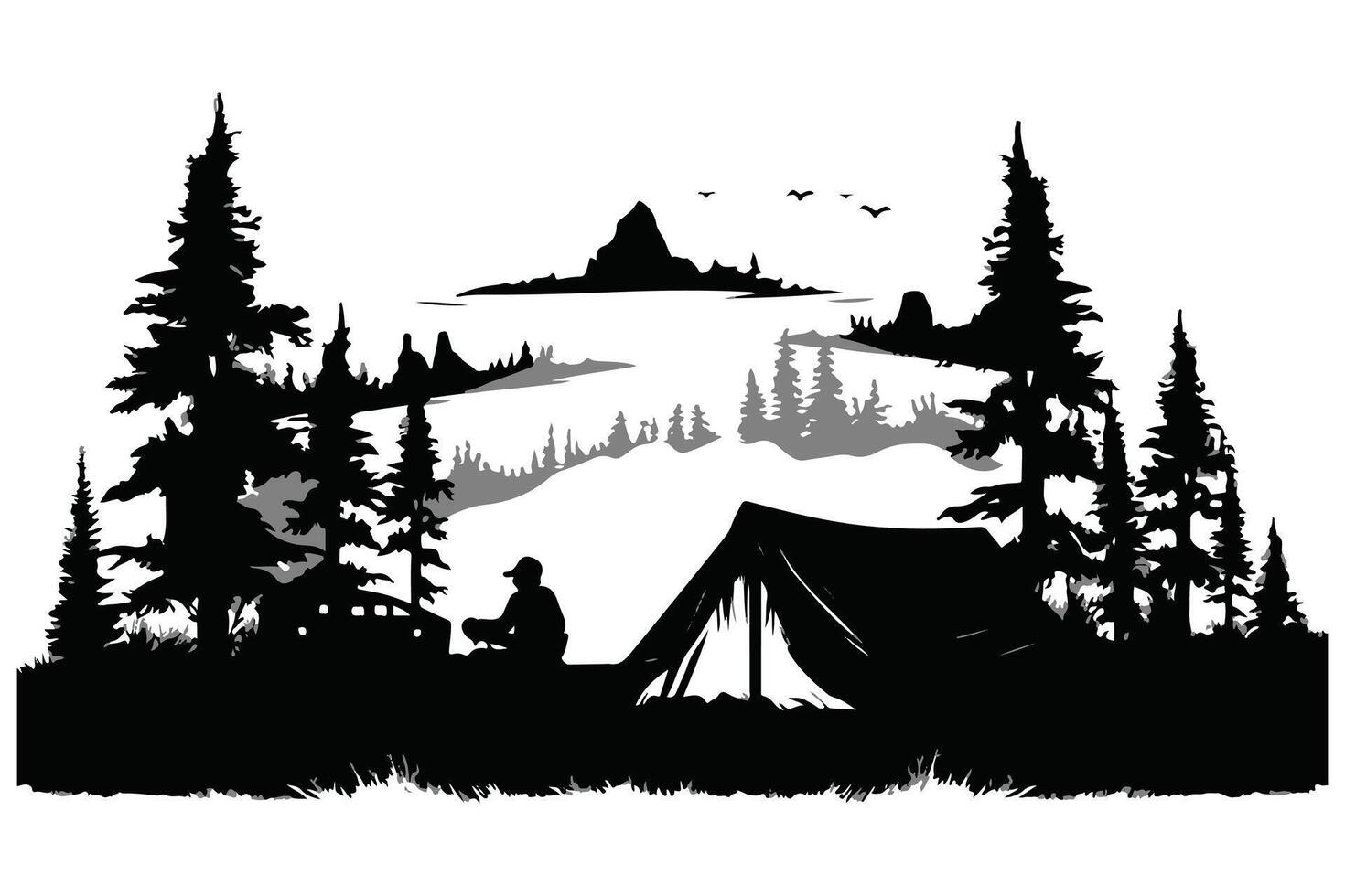 camping noir silhouette vecteur
