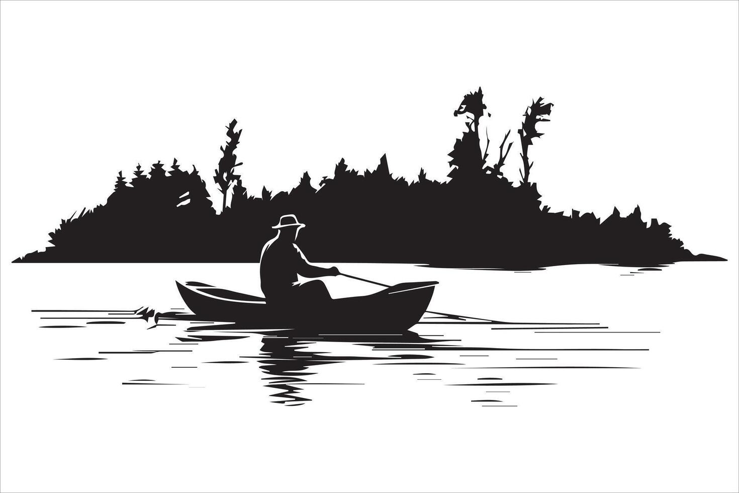 pêcheur dans bateau silhouette illustration vecteur