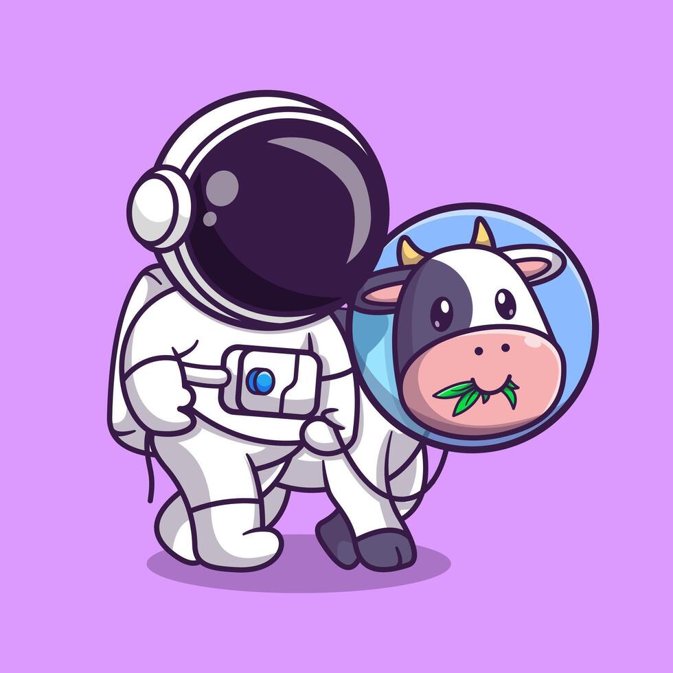 mignonne astronaute avec vache astronaute dessin animé vecteur