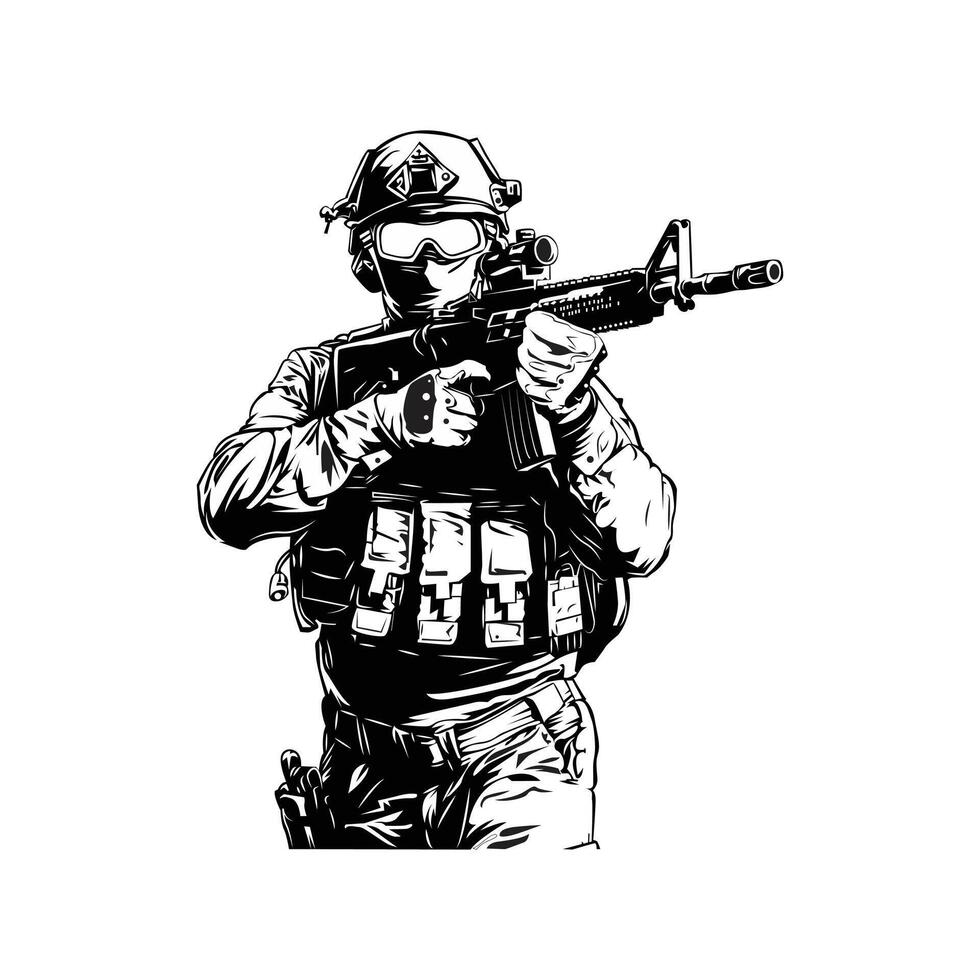 militaire noir blanc illustration conception vecteur