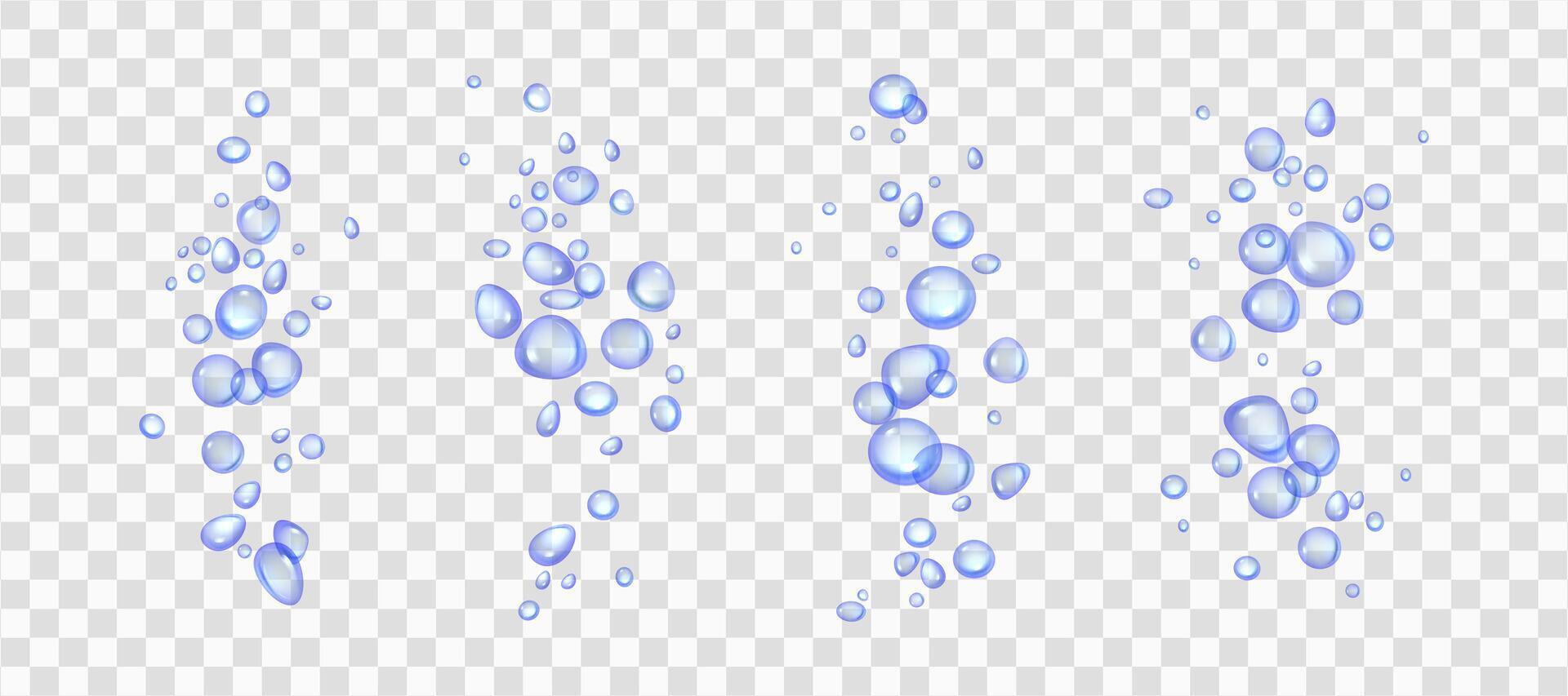 effervescent l'eau ou oxygène pétiller, bleu air bulles réaliste 3d illustration. en mouvement sous-marin pétillant sur transparent Contexte. un soda ou carbonaté boisson conception éléments. dynamique aqua mouvement vecteur