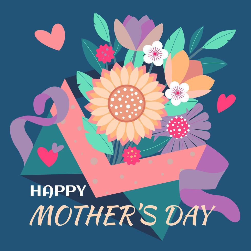 les mères journée carte illustration dépeint un enveloppe débordé avec magnifique fleurs vecteur