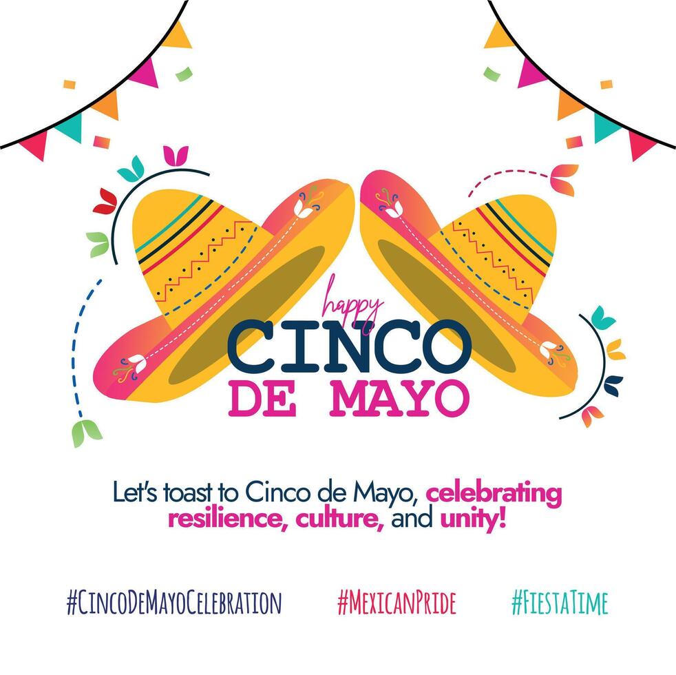 5e mai cinco de mayonnaise. content cinco de mayo social médias fête bannière avec coloré texte, mexicain Chapeaux, abstrait moderne éléments pour mexicain fête. annonce bannière ou invitation carte. vecteur