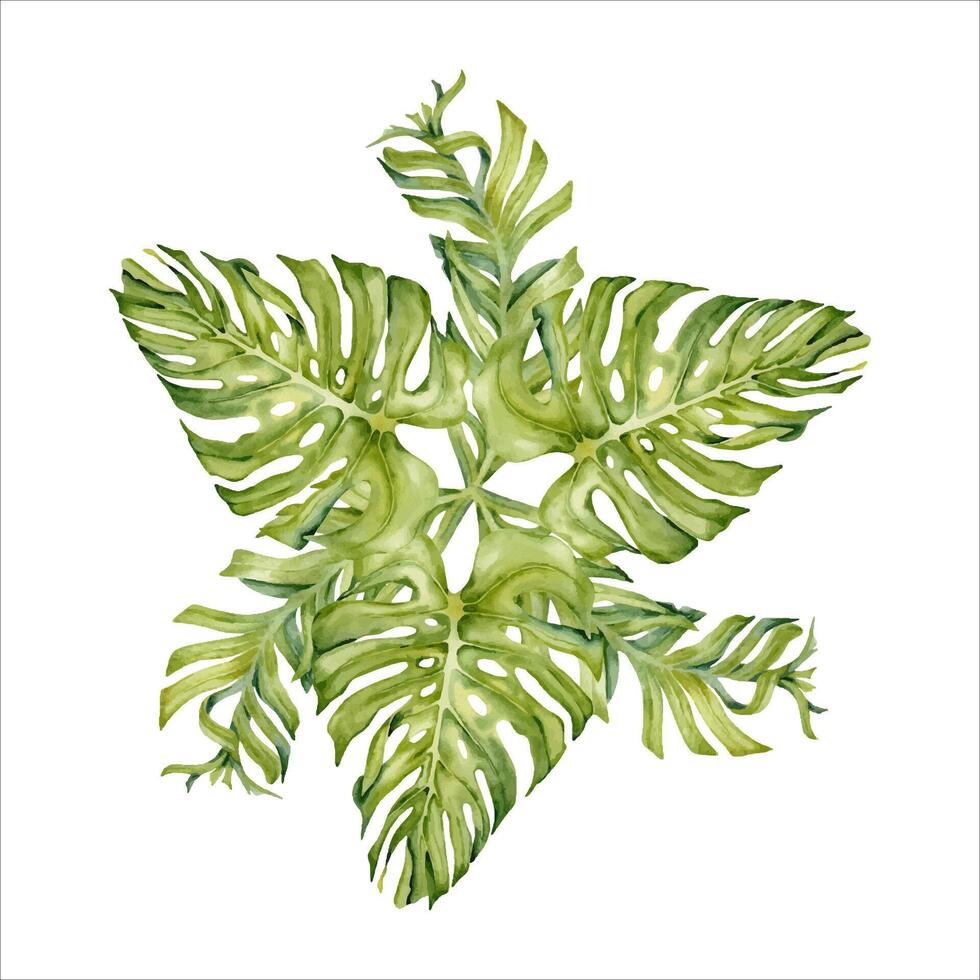 vert tropical feuilles aquarelle composition. monstera et banane plante main tiré branches isolé sur blanc Contexte. botanique illustration pour cartes, faire-part, impressions et floral dessins vecteur