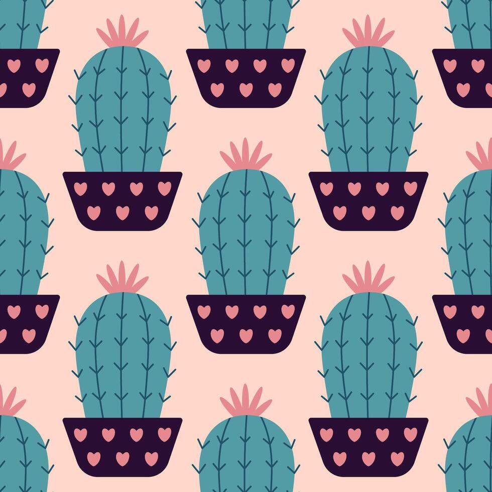 mignonne cactus dans boho style. cactus sans couture modèle. branché boho modèle. cactus en tissu impression conception. succulent textile. plat conception, griffonnage style, pêche duvet Contexte vecteur