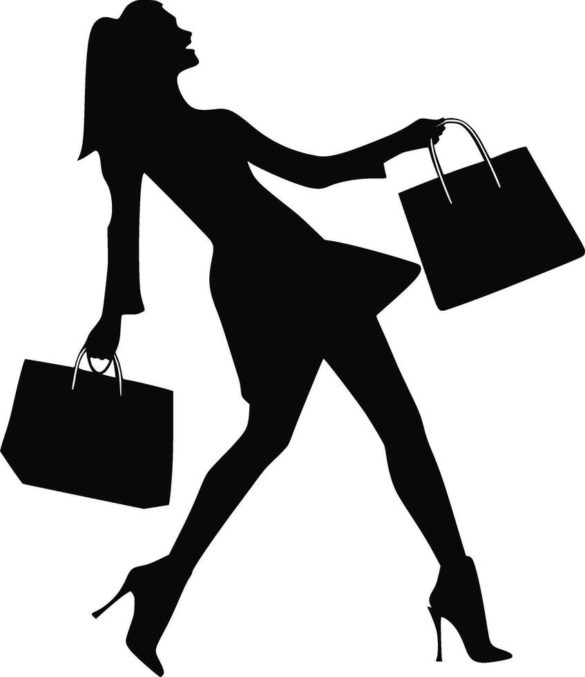 exclusif achats et sans égal style luxueux monde de mode, beauté, et plaisir, illustré avec une femme silhouette vecteur