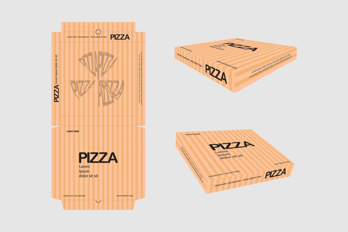 Pizza boîte conception, Pizza emballage conception, Pizza boîte ddesign modèles, esquisser boîte conception, Pizza réaliste papier carton boîte vecteur