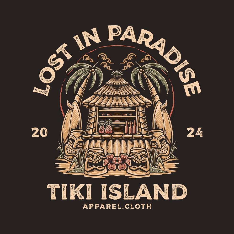 tiki île bar ancien style illustration pour T-shirt conception vecteur
