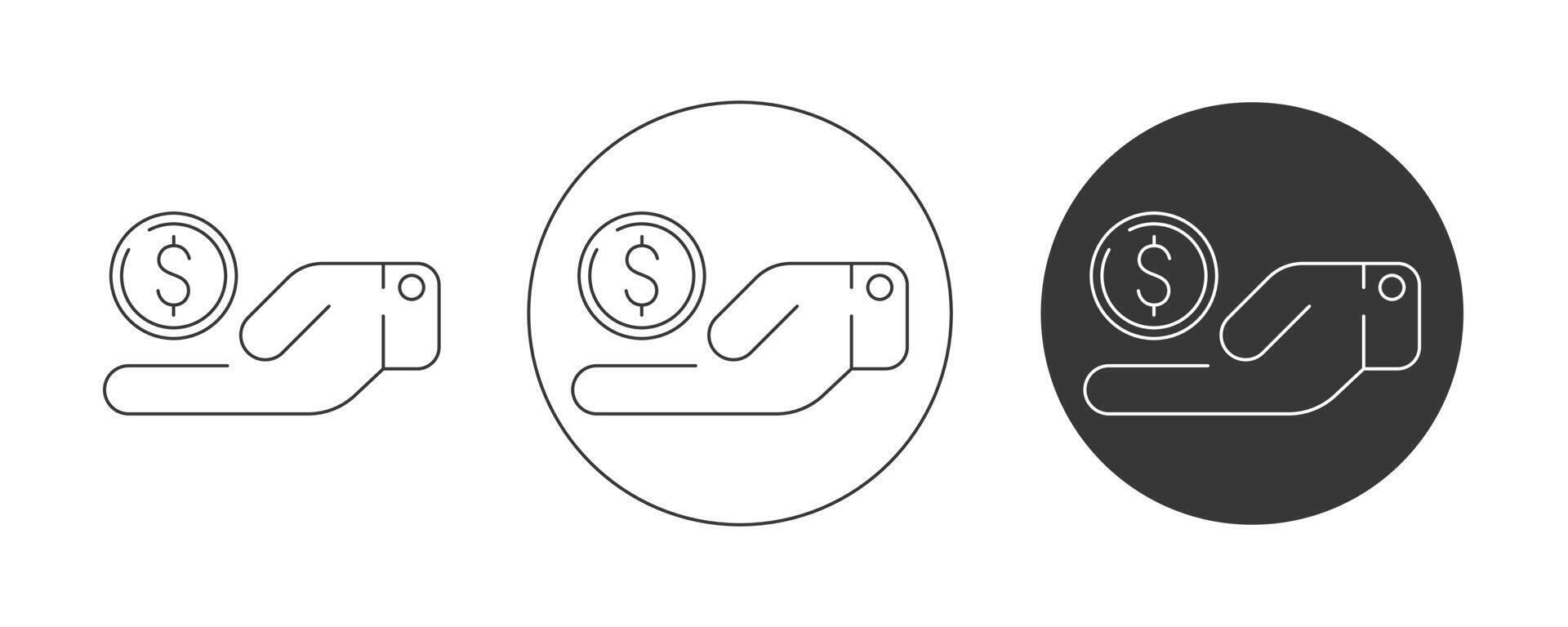 main silhouette, pièce de monnaie avec dollar signe, icône ensemble, modifiable accident vasculaire cérébral. plat doubler, pictogramme. la finance et affaires concept. pour application, site Internet, ui. isolé Contexte. vecteur