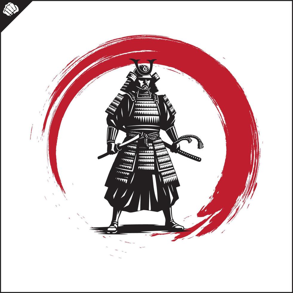 samouraï. Japon guerrier avec katana pelouse. vecteur