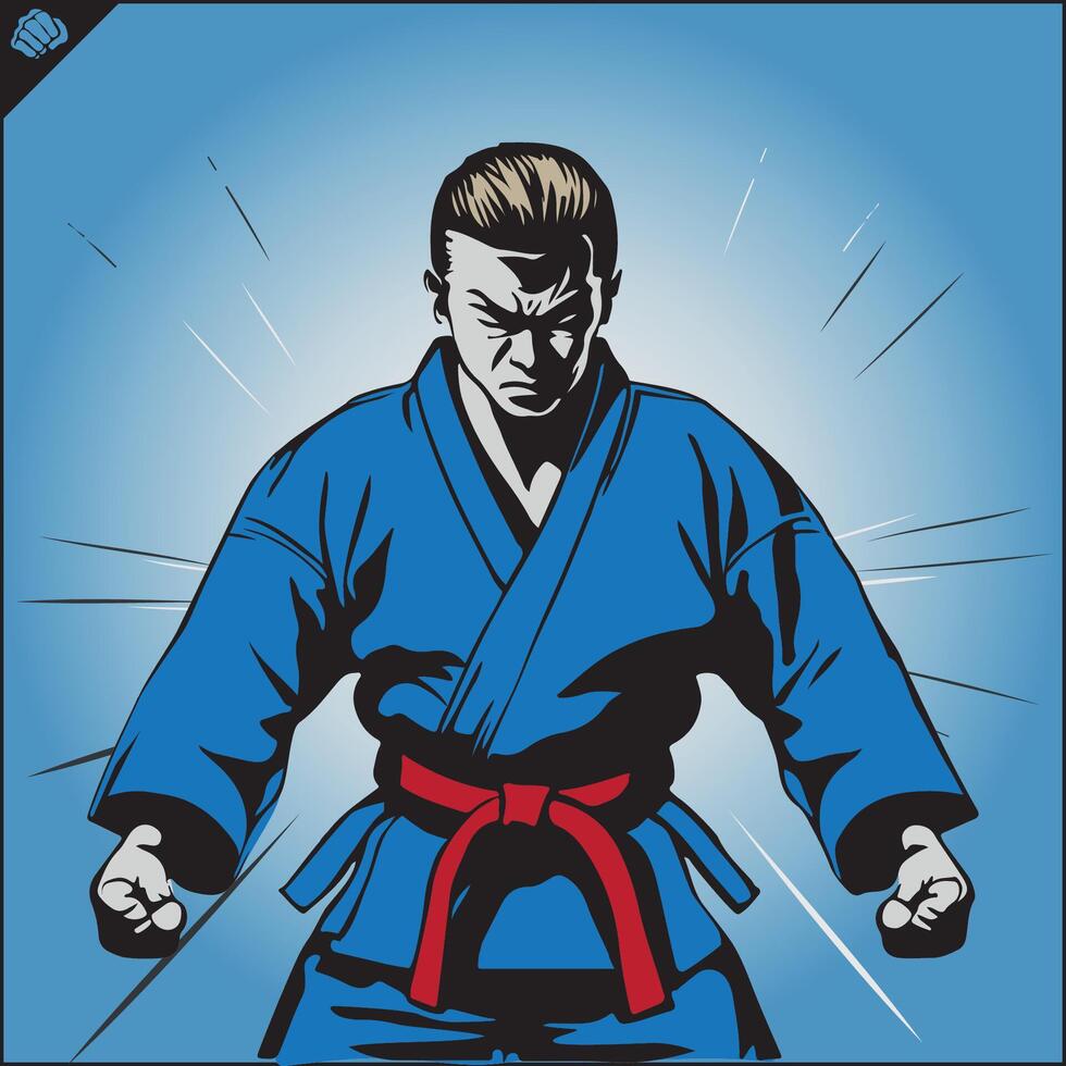 judo lutteur dans une bleu kimono vecteur