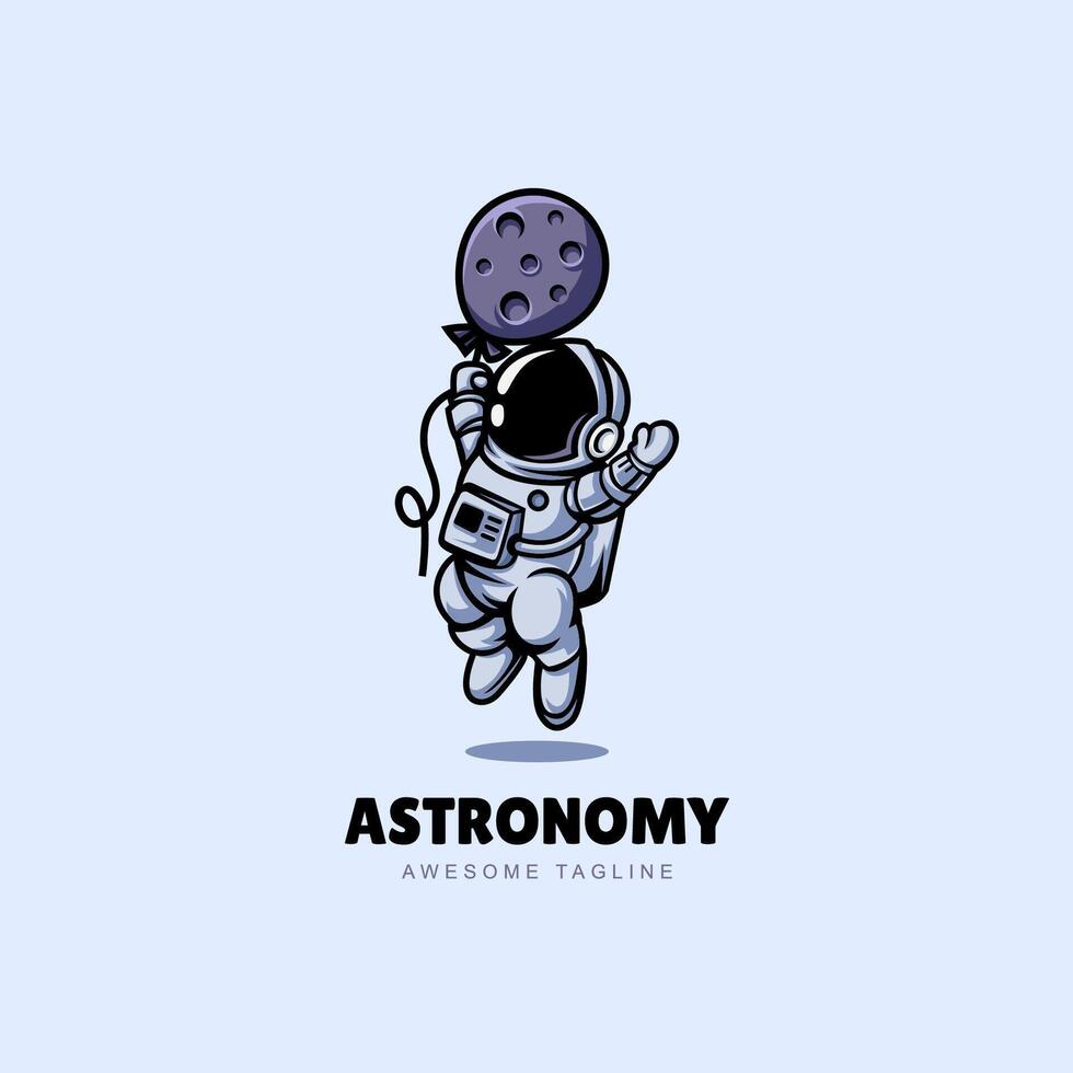astronaute flottant avec lune ballon dessin animé logo icône conception illustration pour astronomie science La technologie logo modèle vecteur