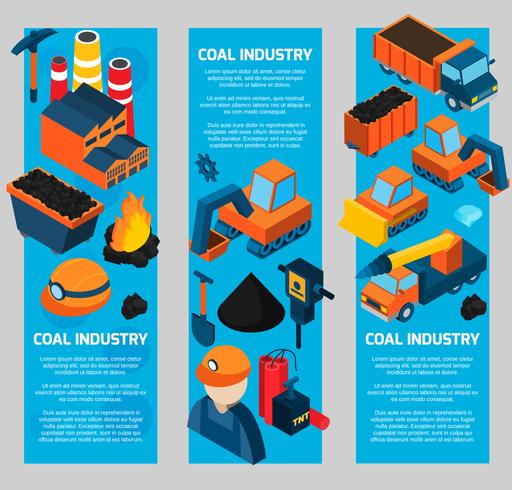 Bannières isométriques pour l&#39;industrie du charbon vecteur