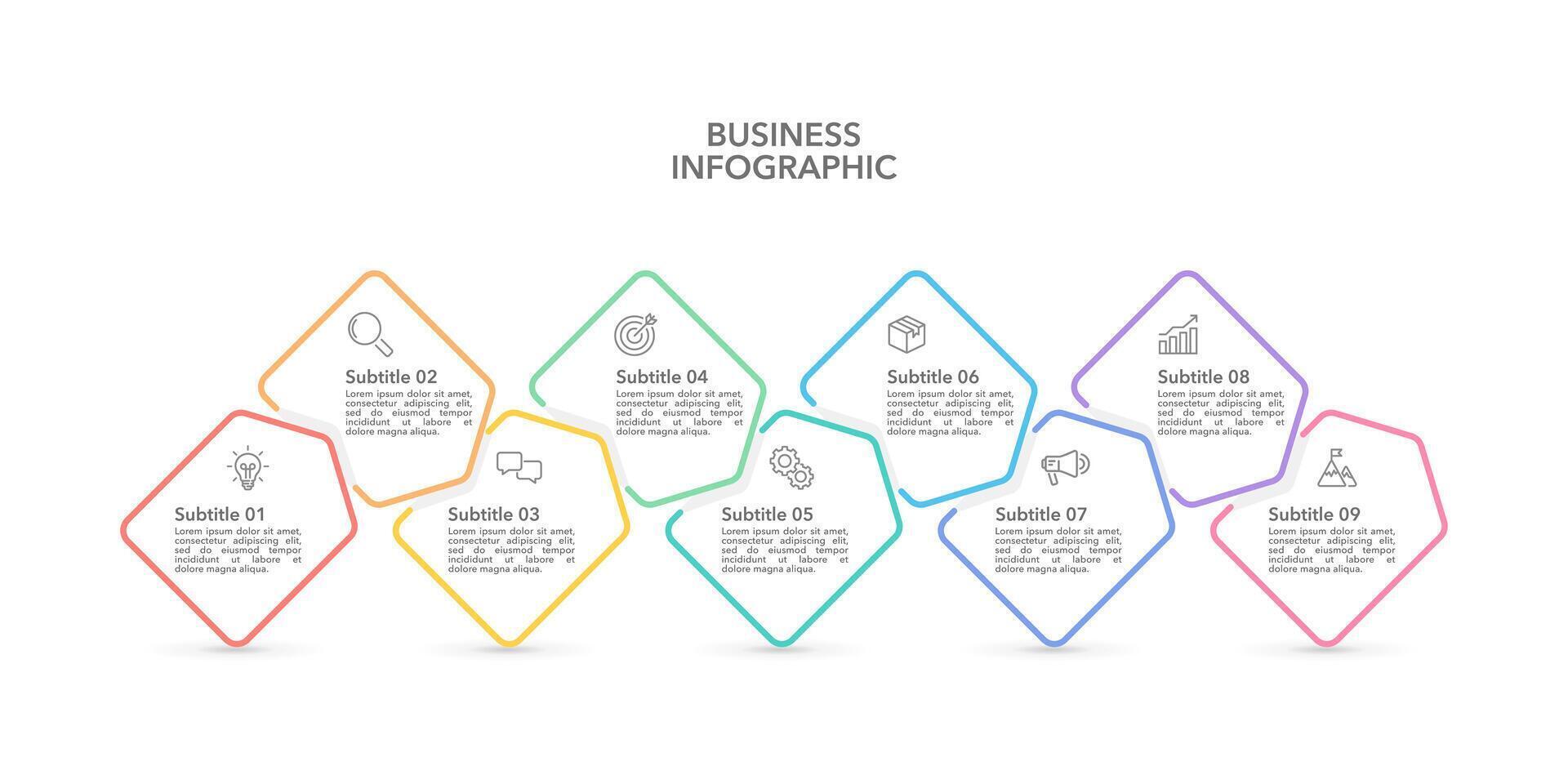 infographie chronologie conception modèle. 9 processus à succès. affaires présentation, jalon. vecteur